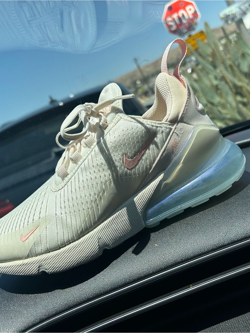 Nike Women's Sneakers - Cream with Soft Pink Swoosh